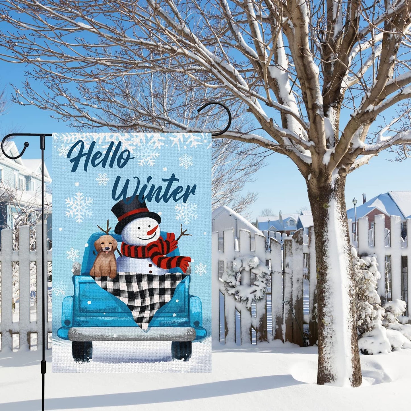 Bandera jardín invierno 12x18pulg doble cara camión muñeco nieve