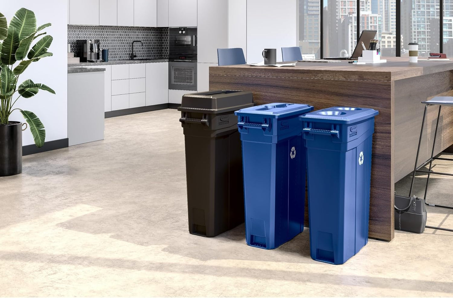 Cubo reciclaje delgado 23gal logotipo universal duradero