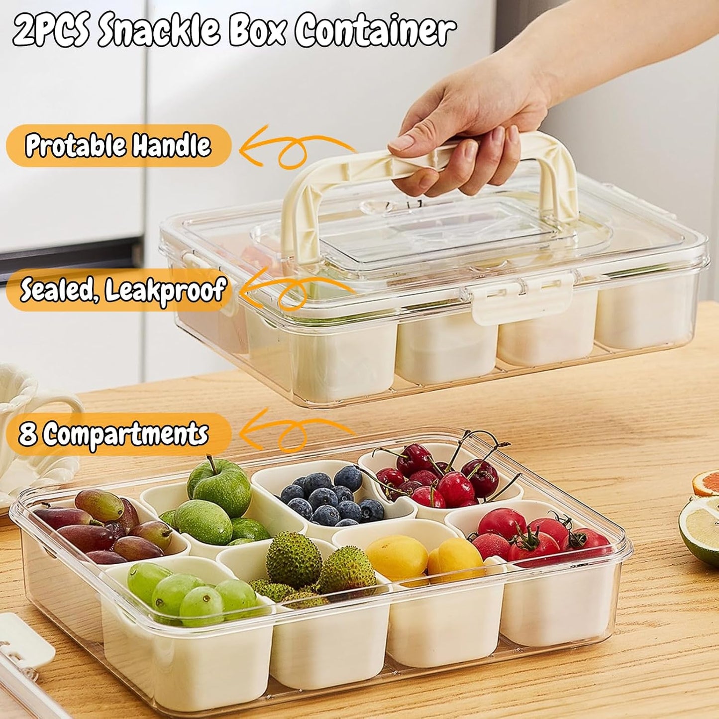 Contenedor 8 compartimentos para aperitivos con tapa y asa
