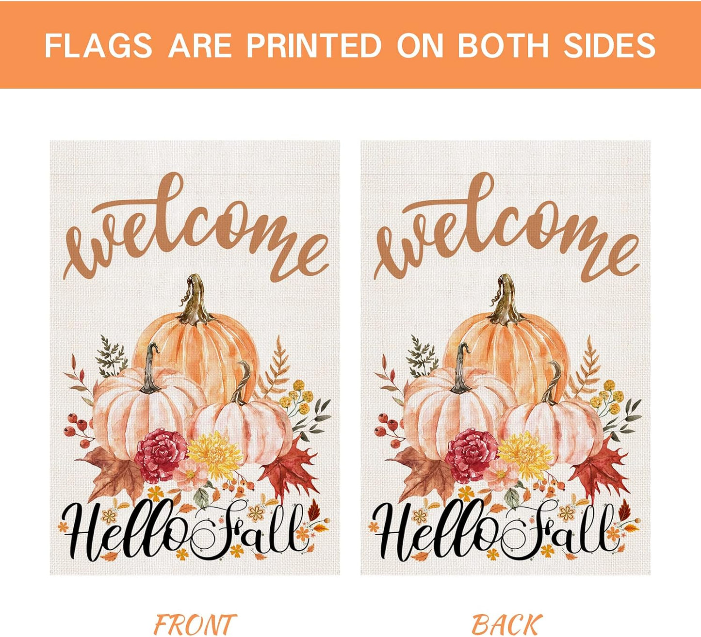 Bandera jardín doble cara 12x18pulg Hello Fall