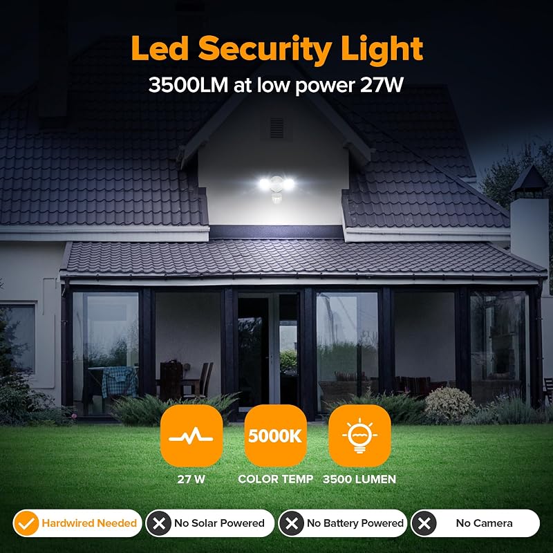 Luz LED sensor movimiento exterior 27W 3000LM IP65