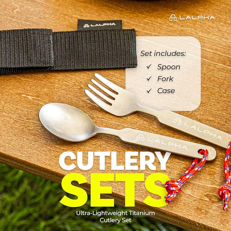 Set cubiertos titanio ultraligero con estuche mochilero