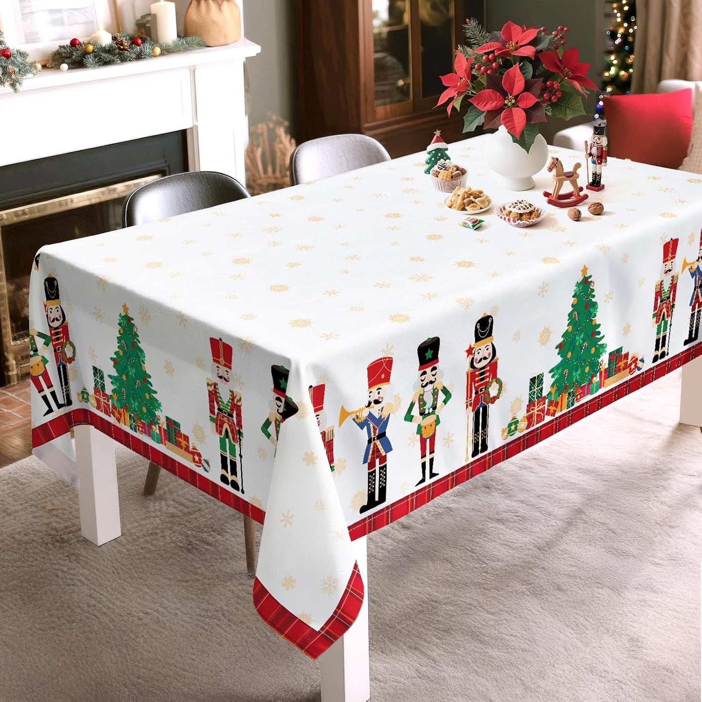 Mantel navideño impermeable rojo 60x84pulg para fiesta cocina