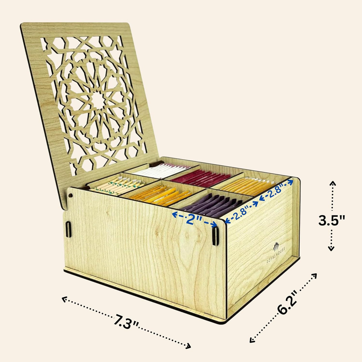 Caja organizadora madera té 6 compartimentos multifuncional