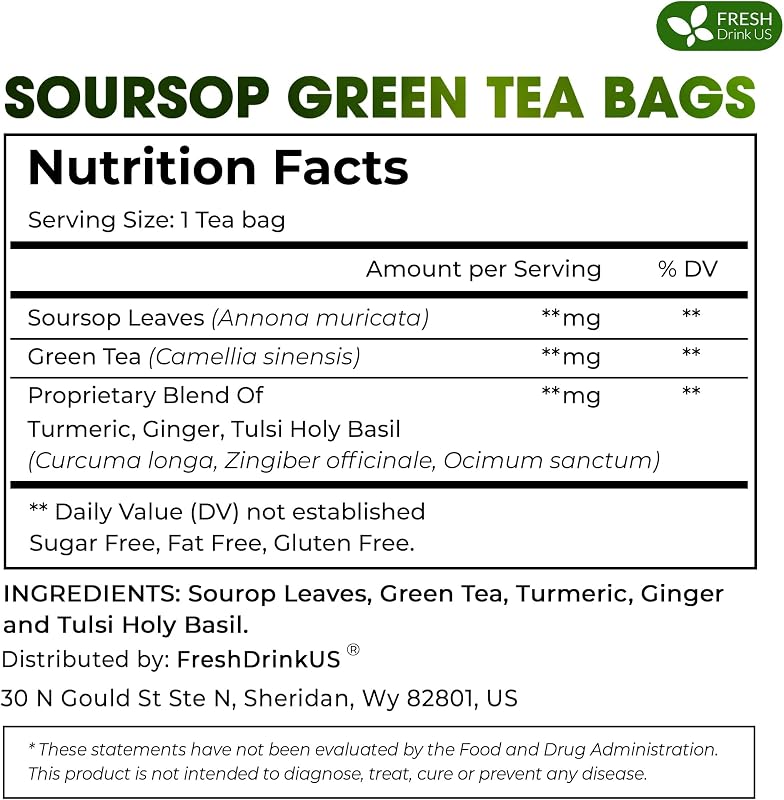 40 bolsas té verde guanábana 100% natural ecológicas sin azúcar