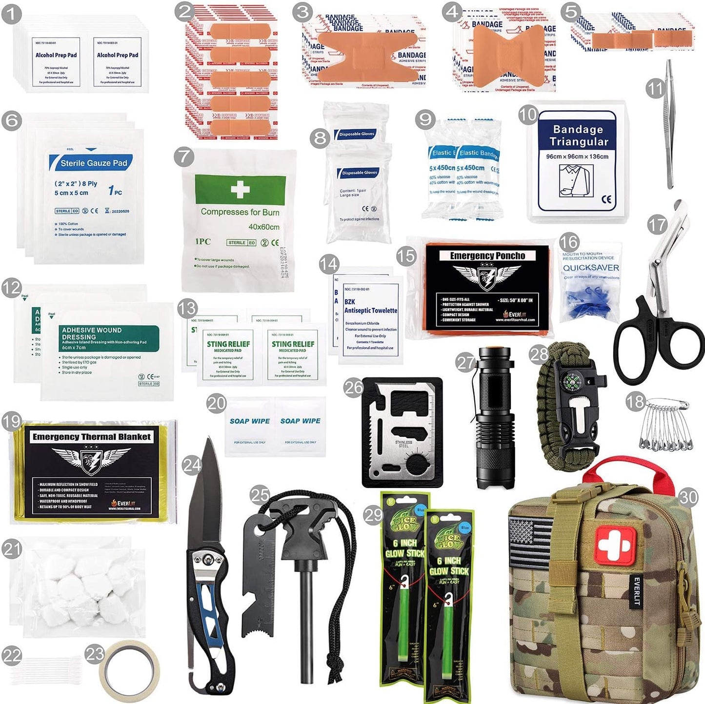 Kit supervivencia 250 pzas IFAK para camping caza