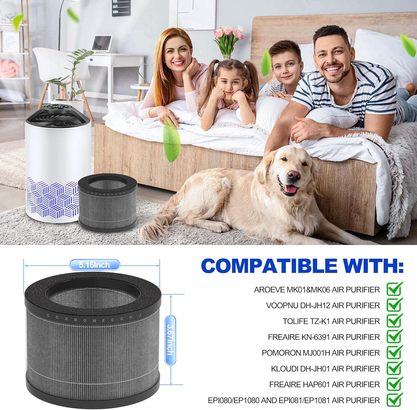 Filtro HEPA repuesto para purificador aire VOOPNU DH-JH12