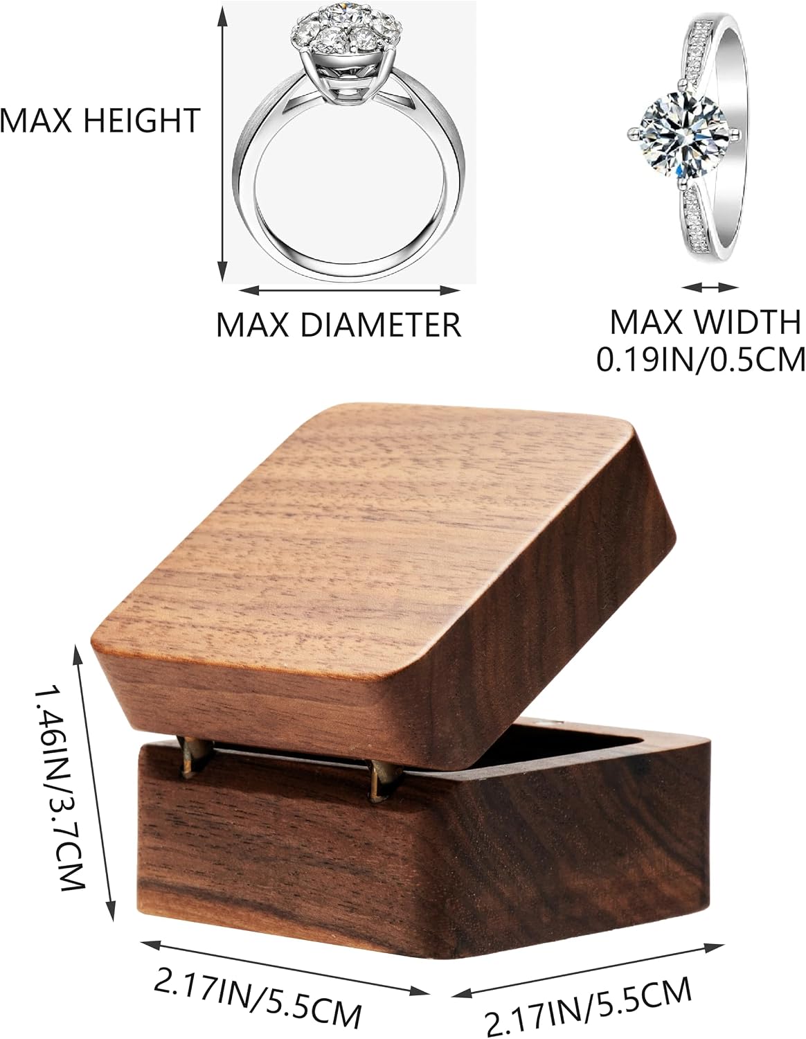 Caja madera maciza doble anillo boda soporte beige