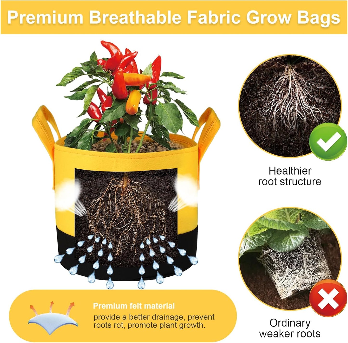 6 Pzas Bolsas Cultivo 5gal con Asas para Jardín