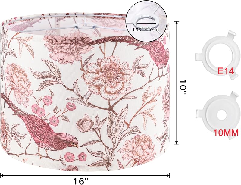 Tambor lámpara 16x10" diseño pájaros rosas polyester