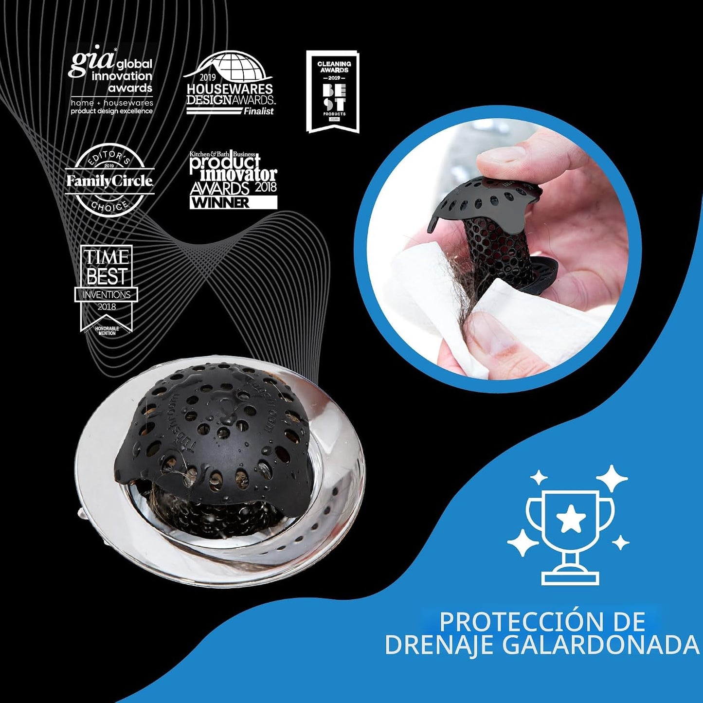 Protector drenaje acero inox colador baño ducha negro mate