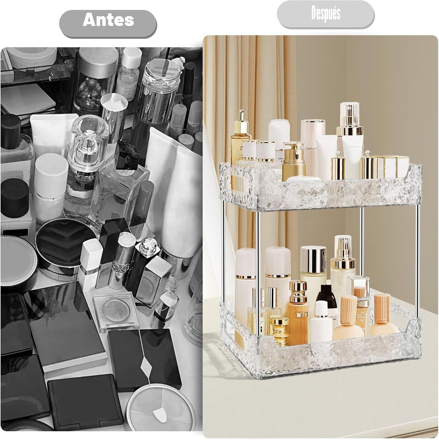 Organiz. encimera baño 2 niveles para maquillaje y perfumes