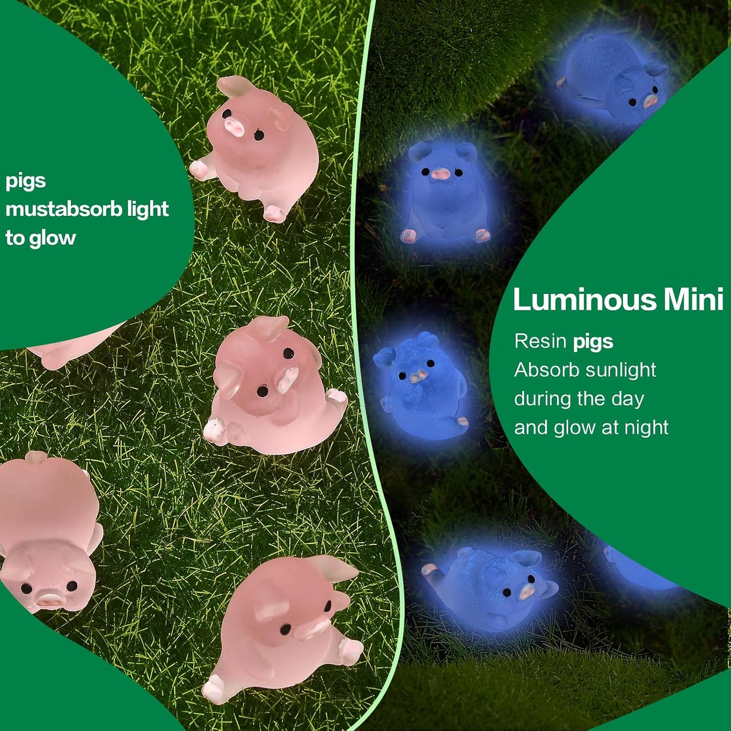 36 figuras resina cerdo animales que brillan oscuridad