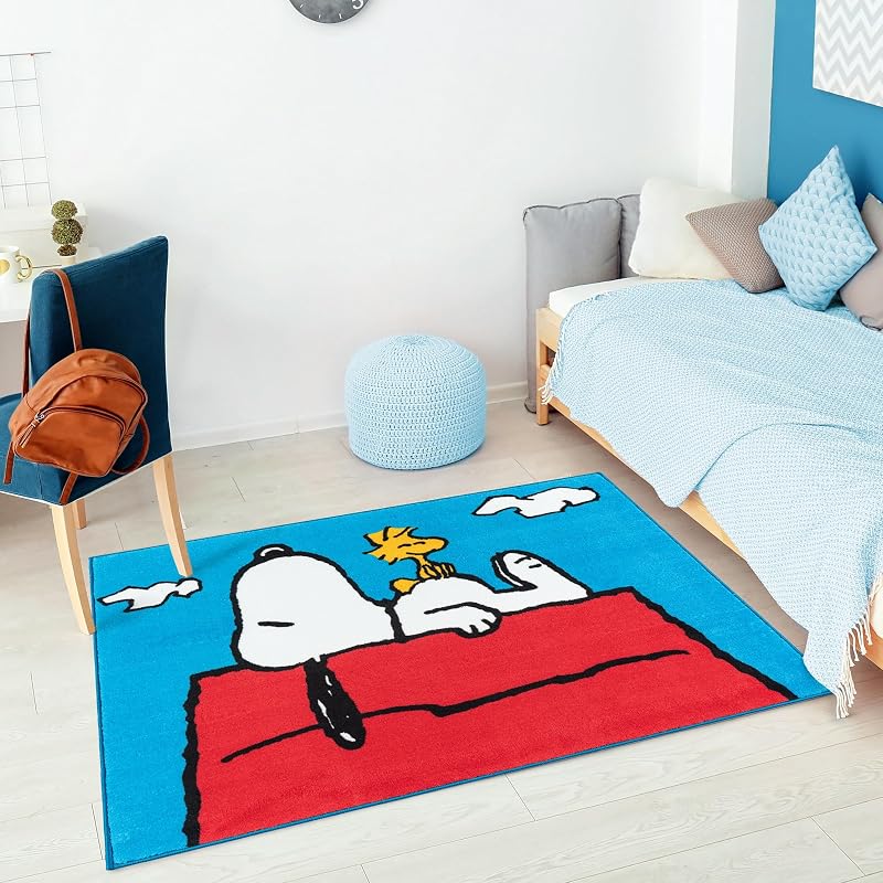 Alfombra interior 3x5ft antiderrap para niños azul y blanco