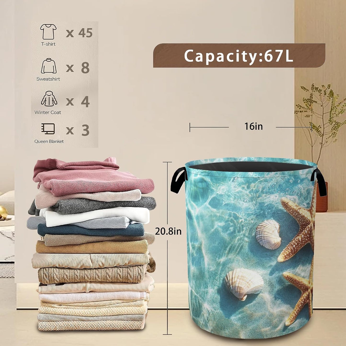 Cesta lavandería plegable con asas tela oxford 16x20pulg