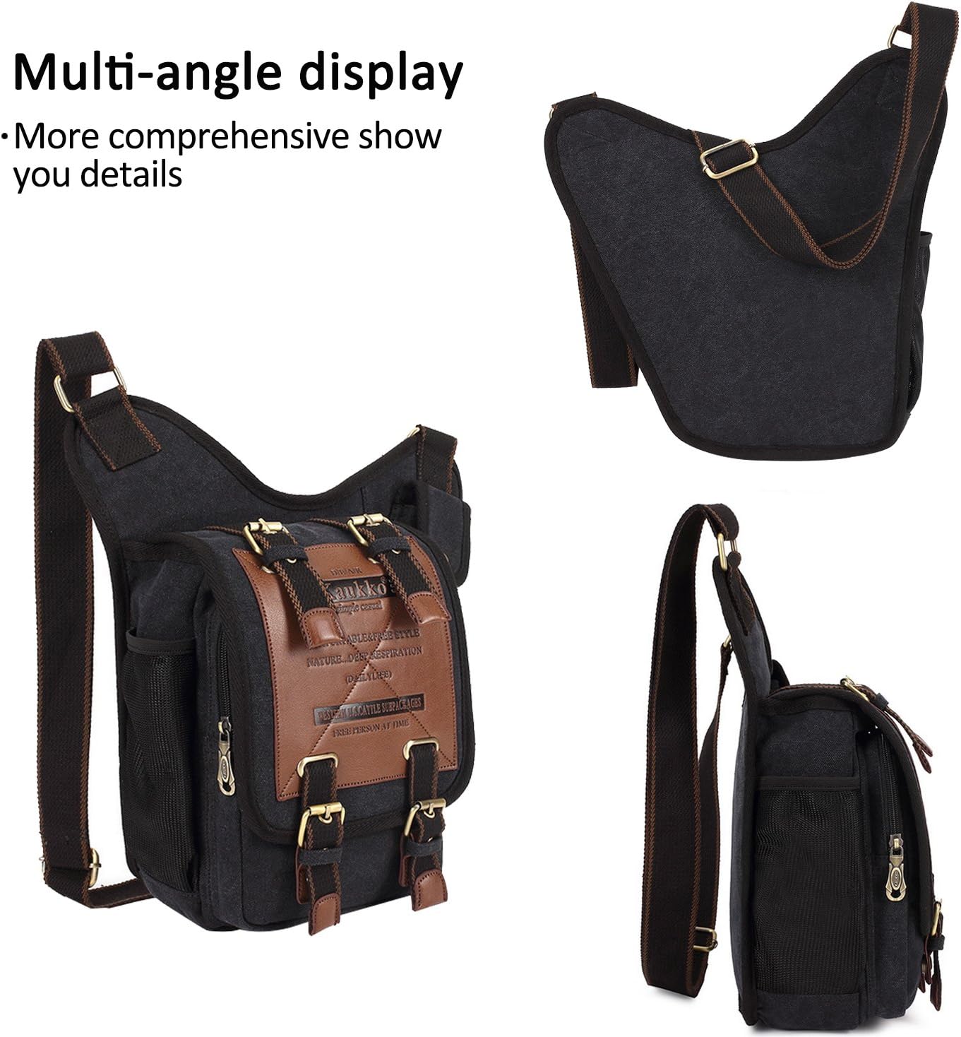 Bolso hombro retro lona con cordón negro