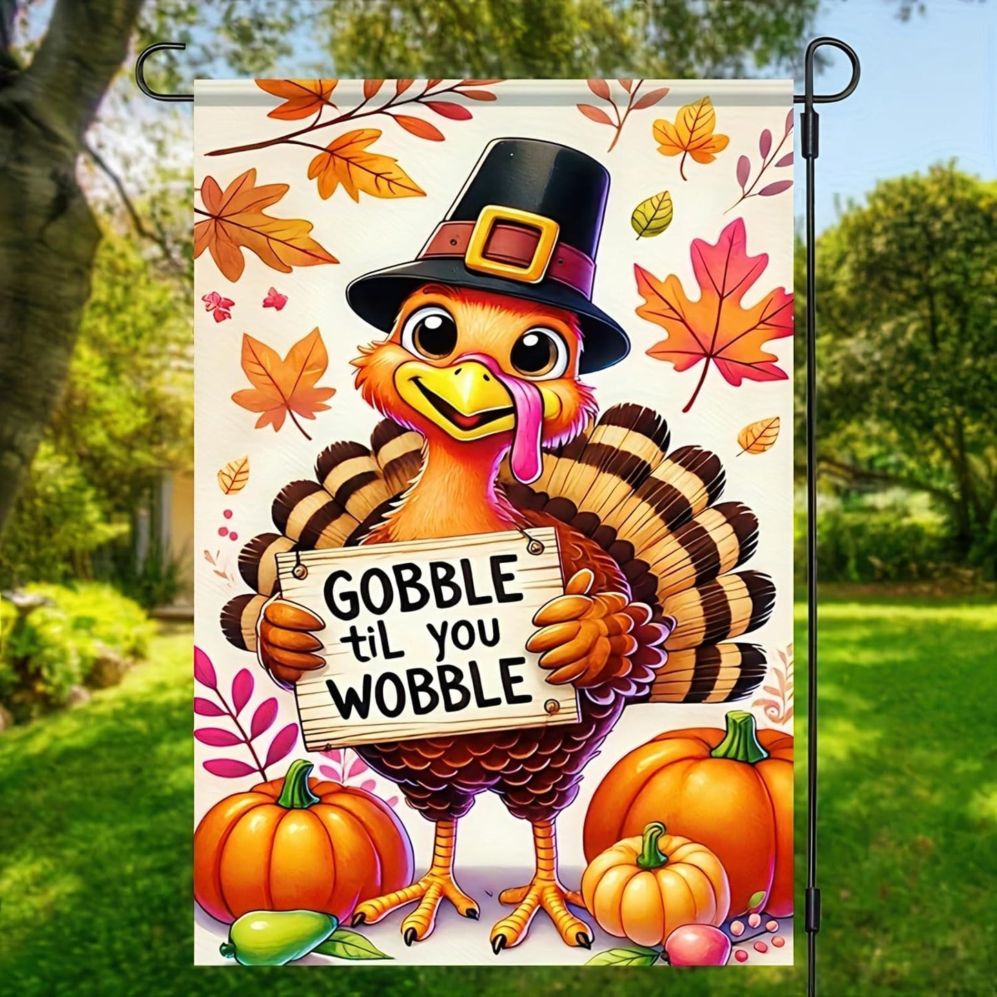 Bandera jardín doble cara accion de gracias pavo otoño 12x18pulg