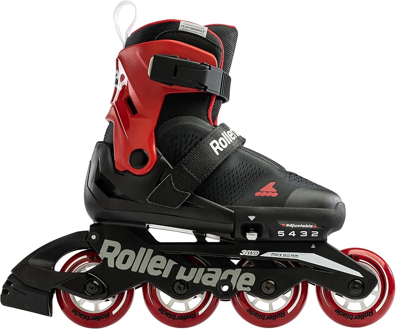 Patines en línea ajustables para niños negro y rojo