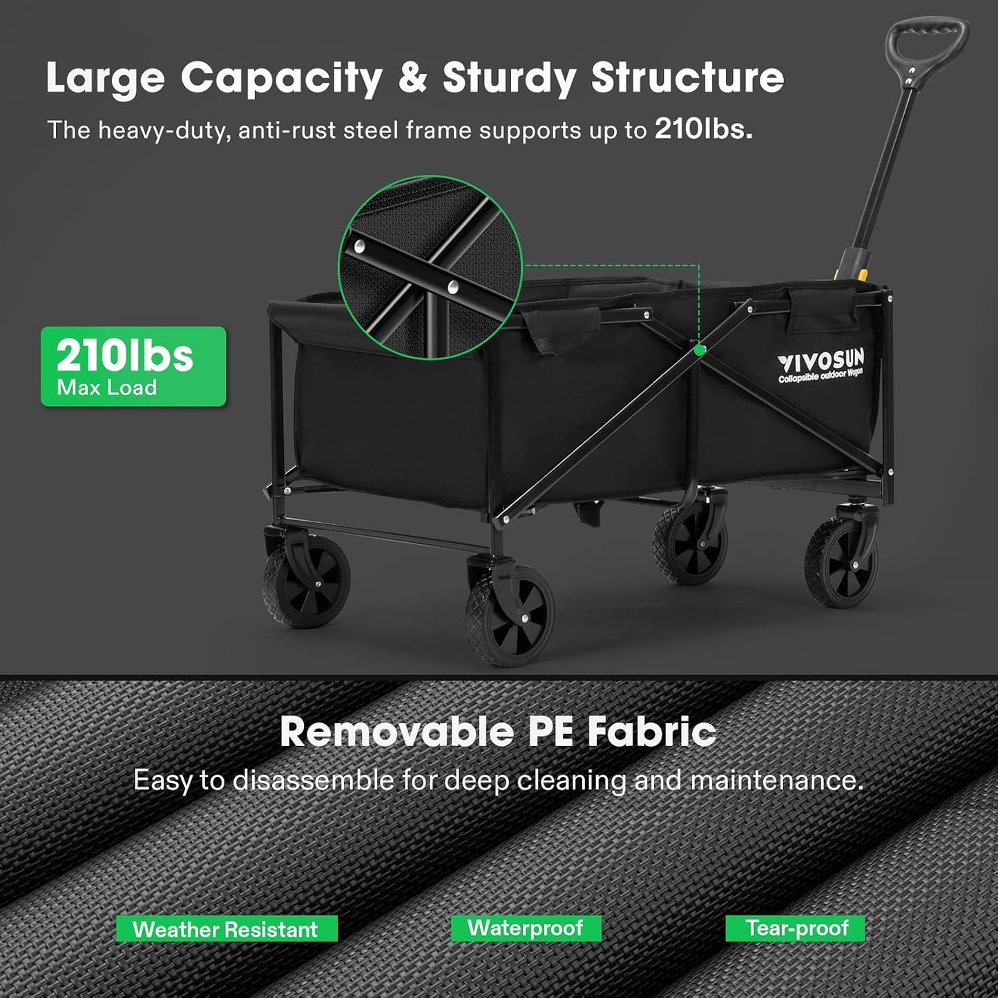Carro plegable exterior con ruedas todo terreno 210lb negro