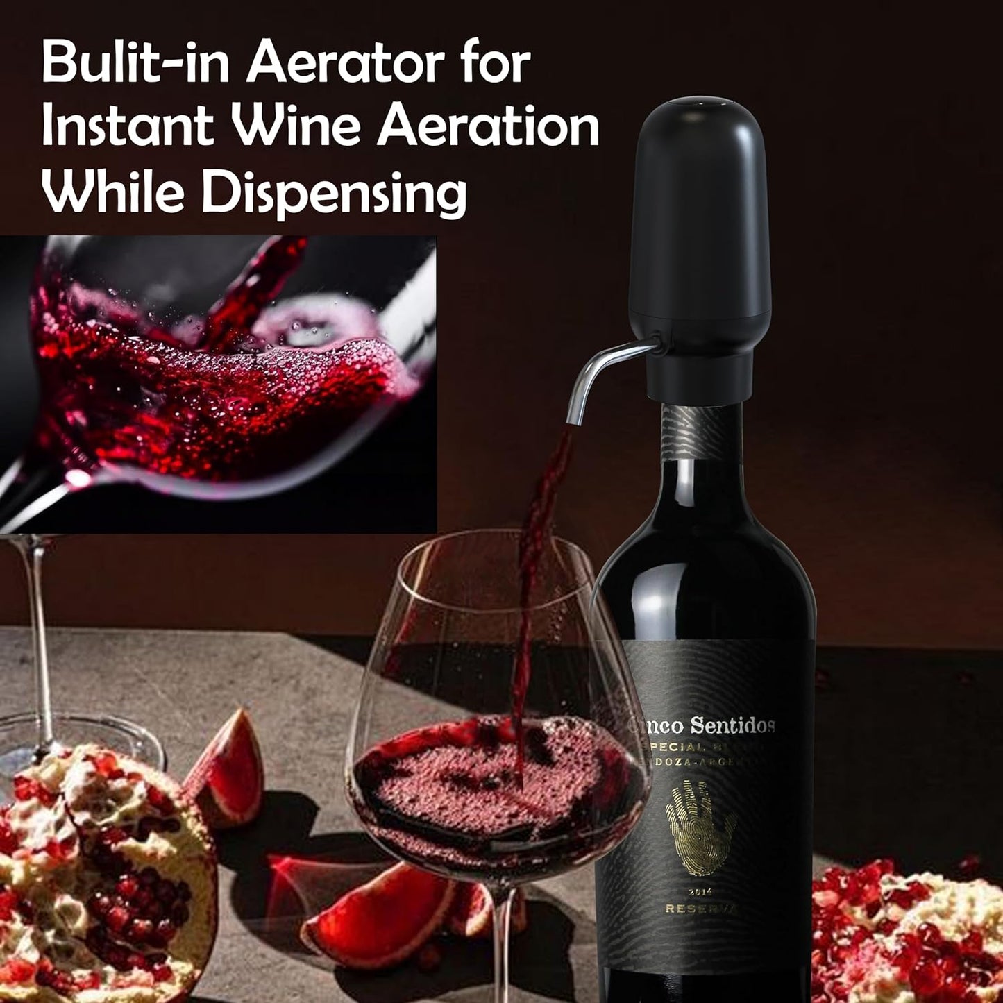 Aireador vino eléctrico USB-C 30 botellas carga seguro regalo