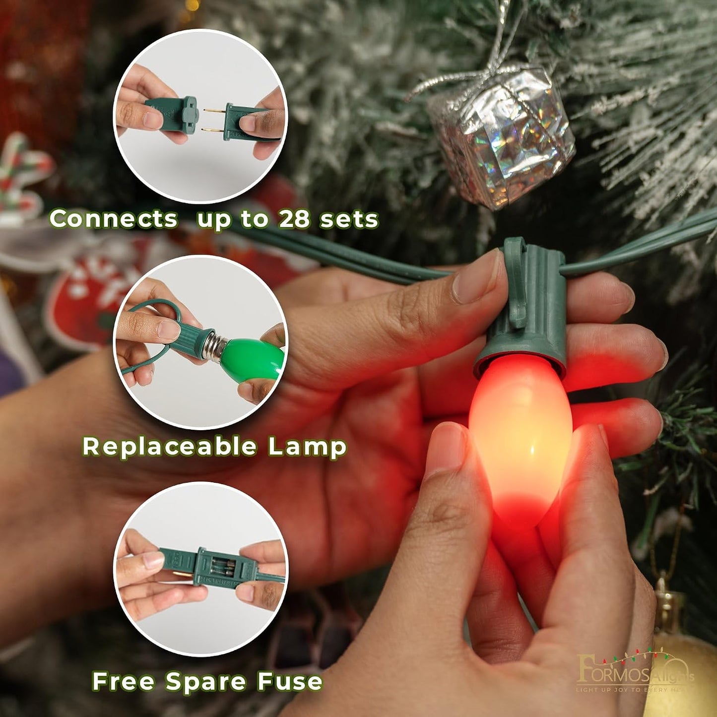 Cadena luces LED navideñas 26ft 25 bombillas 120V