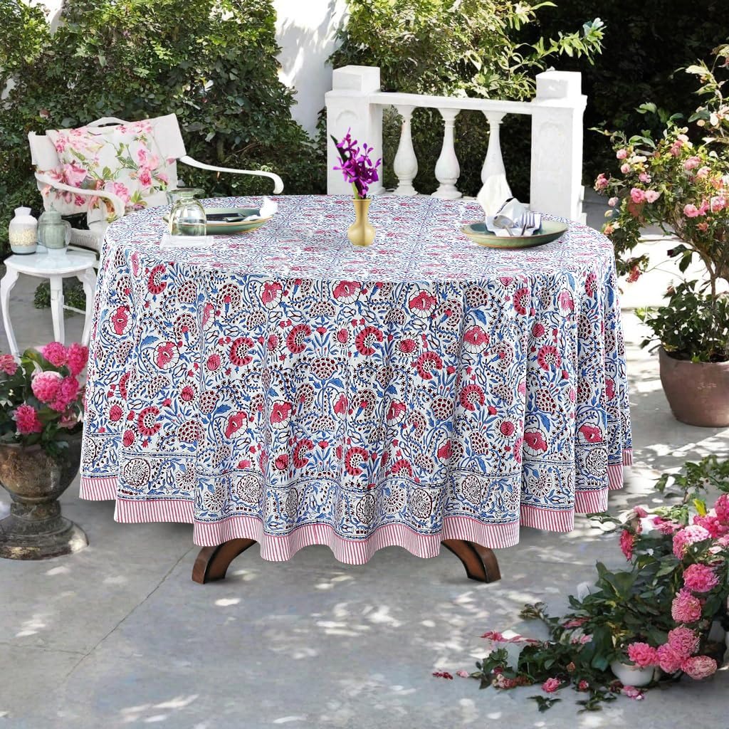 Mantel redondo 90pulg rosa flamenco 100% algodón reutiliz.