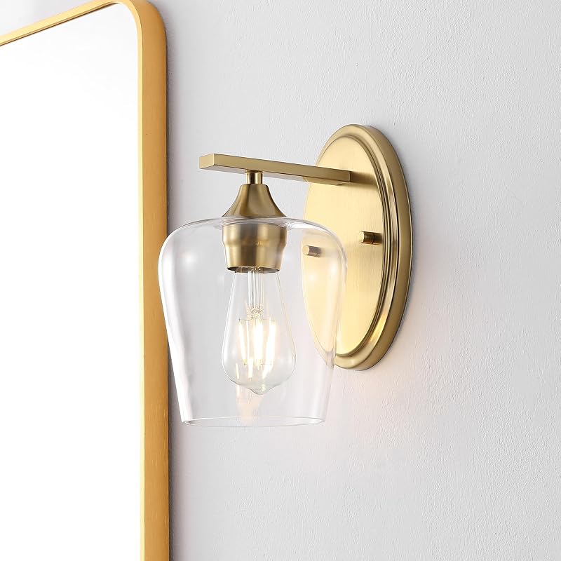 Lámpara tocador LED latón dorado 10" vidrio vintage