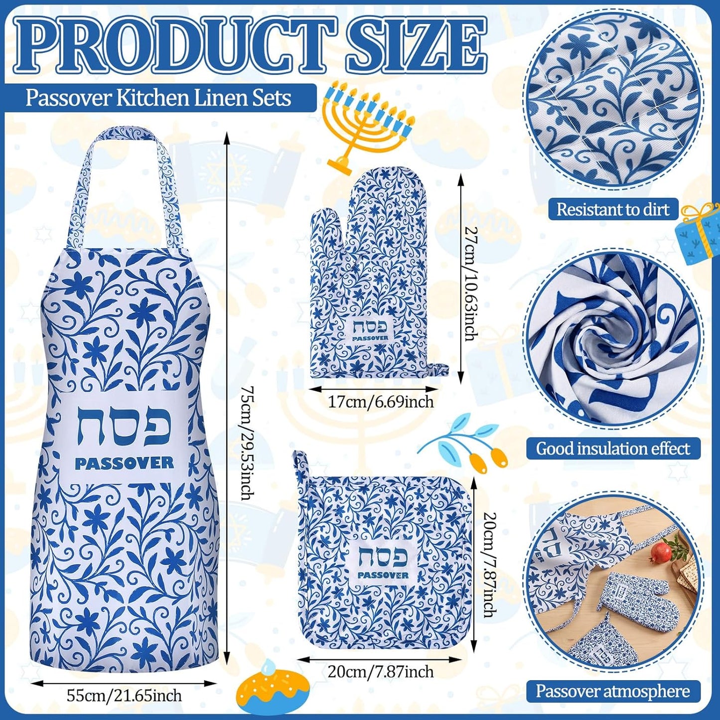 Juego accesorios cocina Pascua delantal soporte ollas guantes