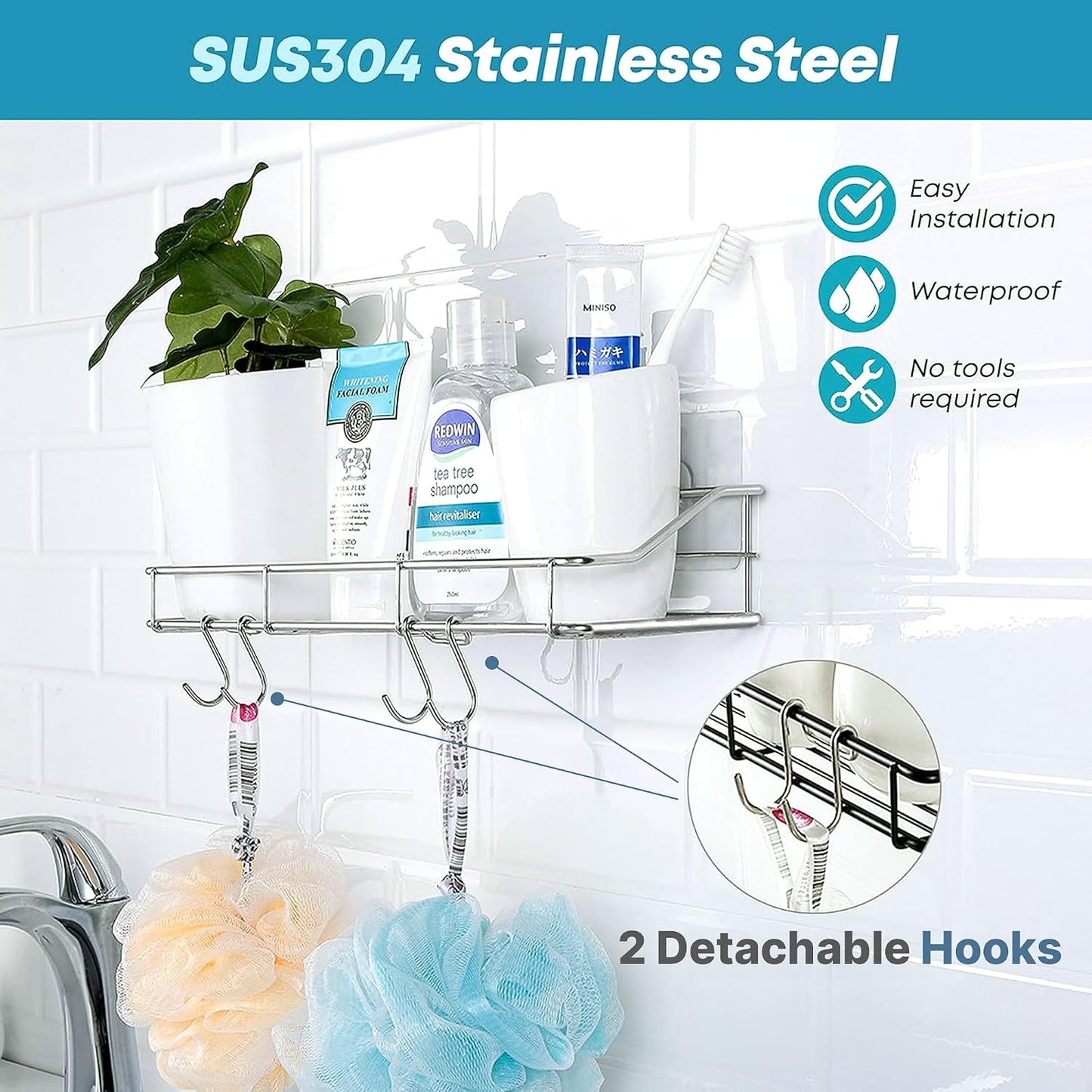 Estante adhesivo ducha acero inox 304 2 Uds