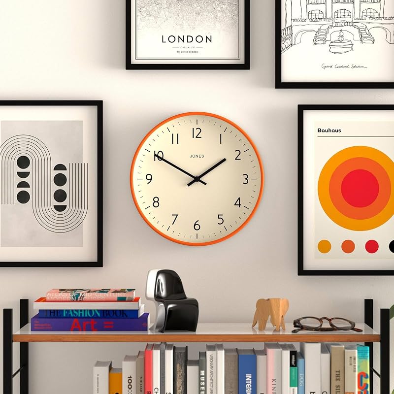 Reloj pared estudio redondo moderno 12pulg naranja versátil