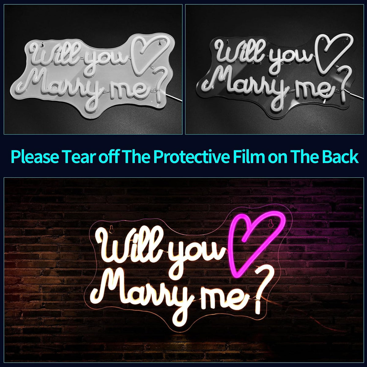 Letrero neón LED Will You Marry Me para decoración