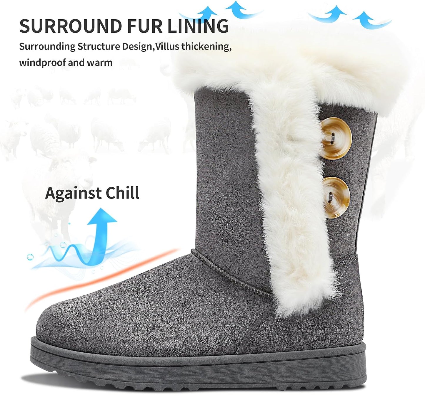 Botas de nieve mujer cortas gamuza sintética con botón