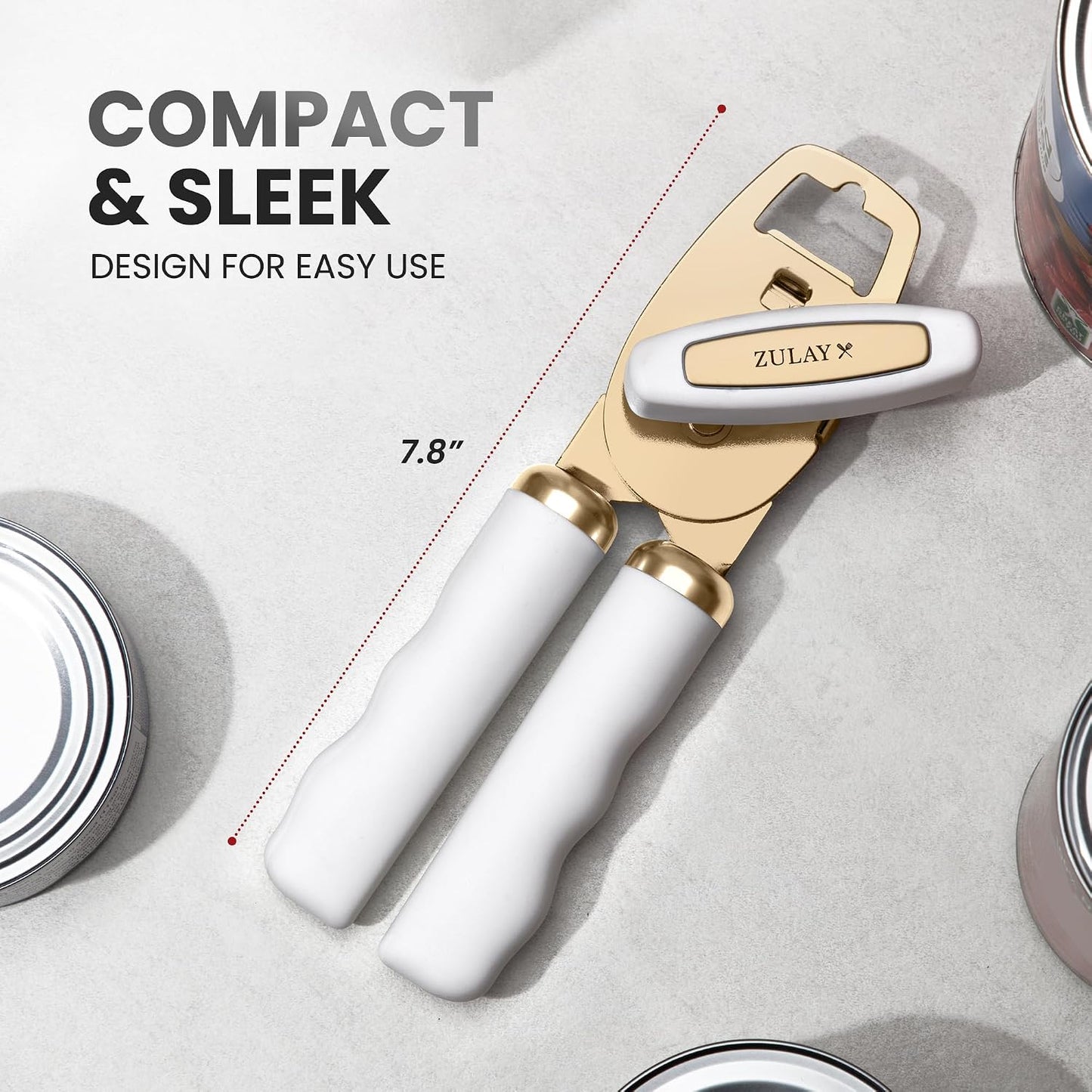 Abrelatas acero inox perilla giratoria asas suaves blanco dorado