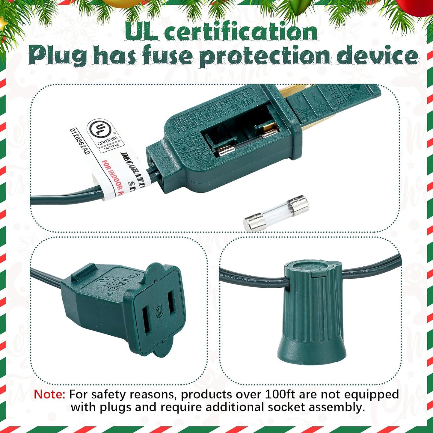 Set cuerdas luces Navidad 100 pies con 12 bobinas