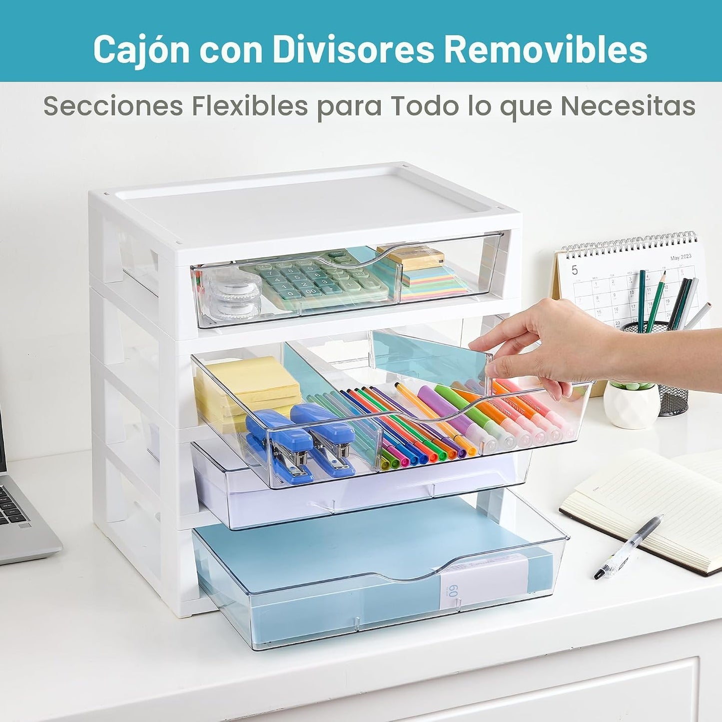 Organiz. escritorio plástico 4 niveles con cajones