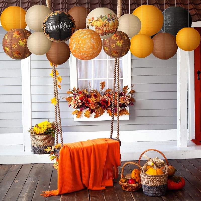 16 Faroles Papel Acción Gracias Calabaza Naranja Decoración