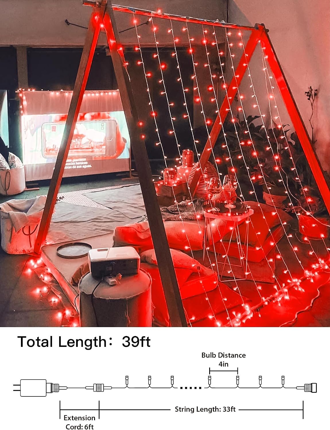 Cadena LED 98ft 200 luces impermeables 8 modos hogar jardín