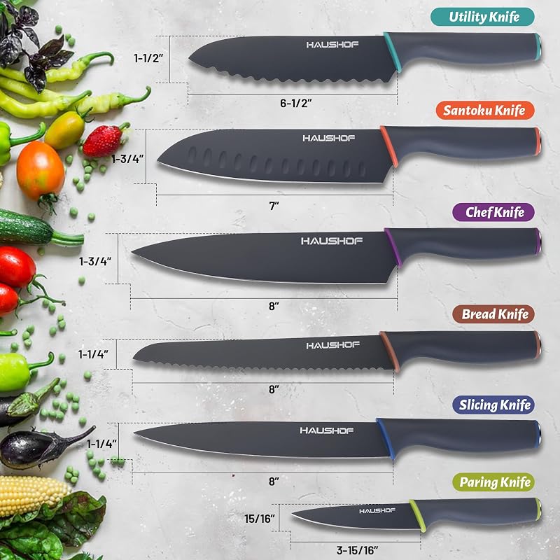 Set 12 Cuchillos Acero Inox Antiadherente con Fundas