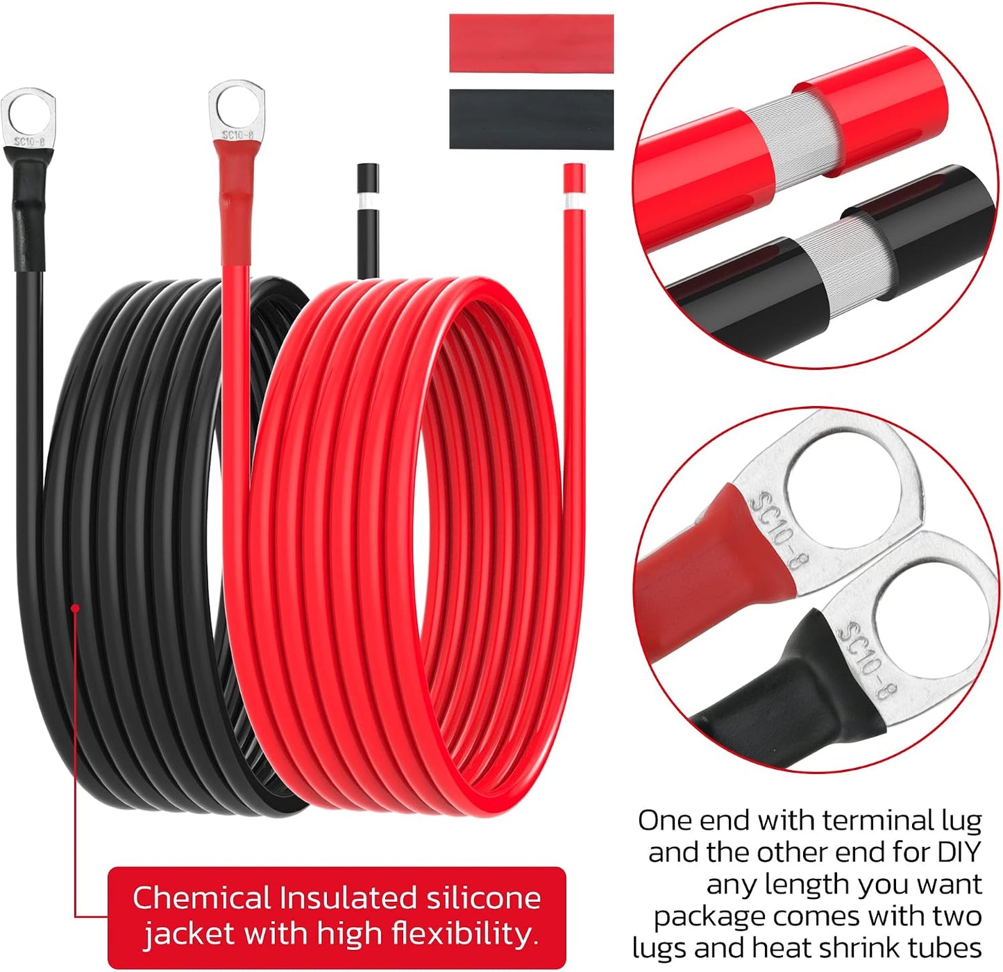 Cable batería 10 AWG 10 pies con lengüetas 5/16"