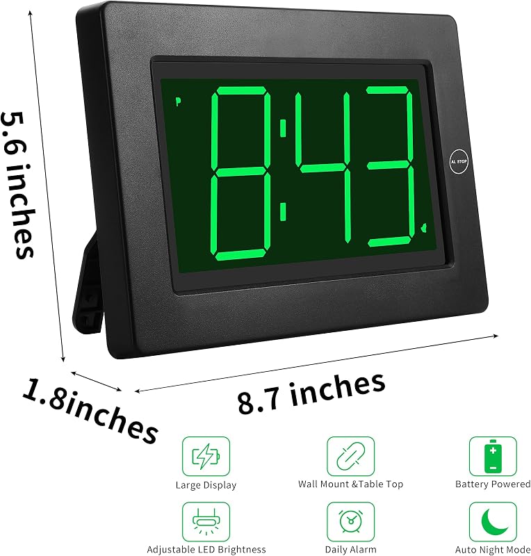 Reloj despertador pared LED 3pulg brillo ajustable