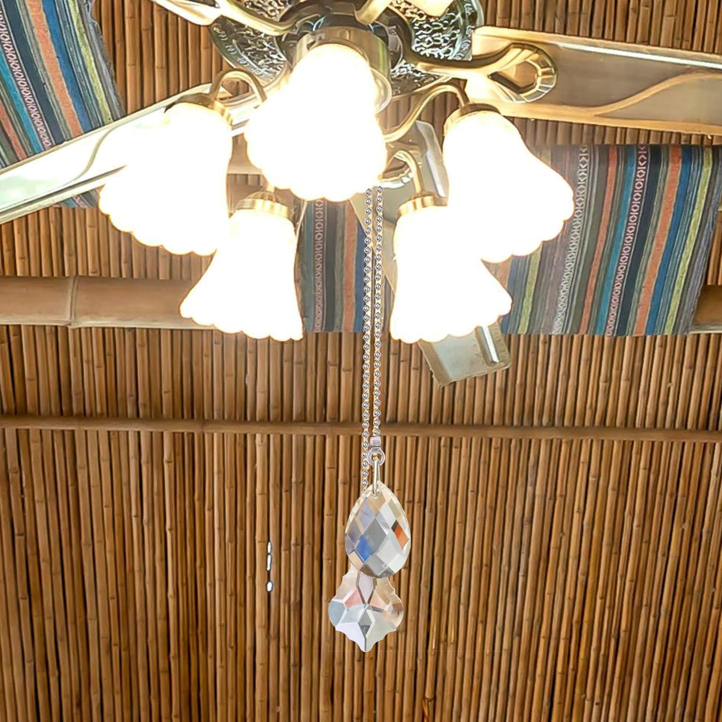 2 Cadenas Cristal Ventilador Techo 20" Con Conector