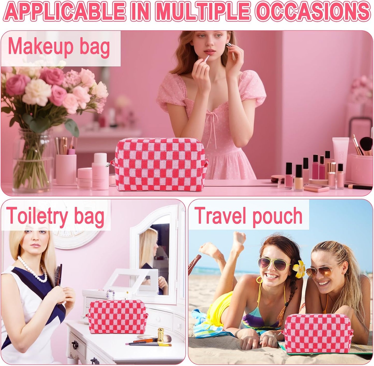 Bolsa maquillaje a cuadros set cosméticos viaje