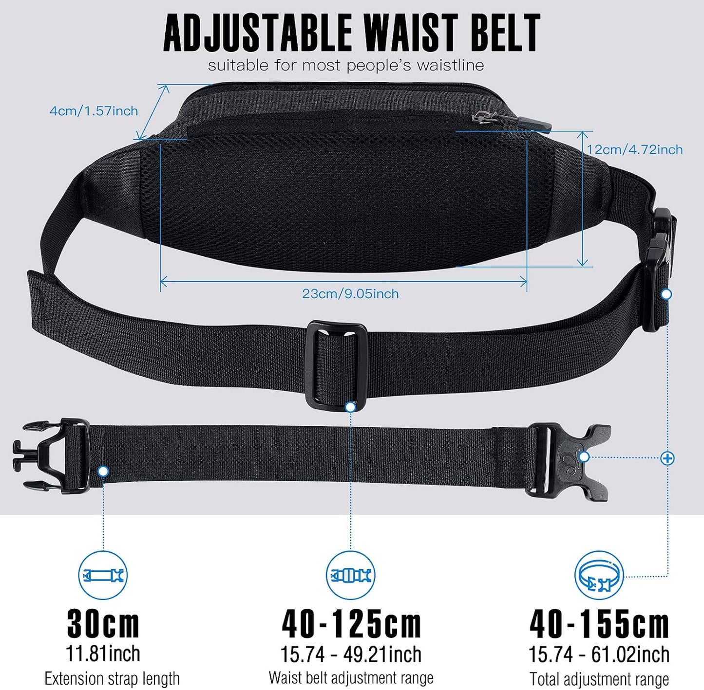 Riñonera deportiva ajustable para hombre y mujer negro