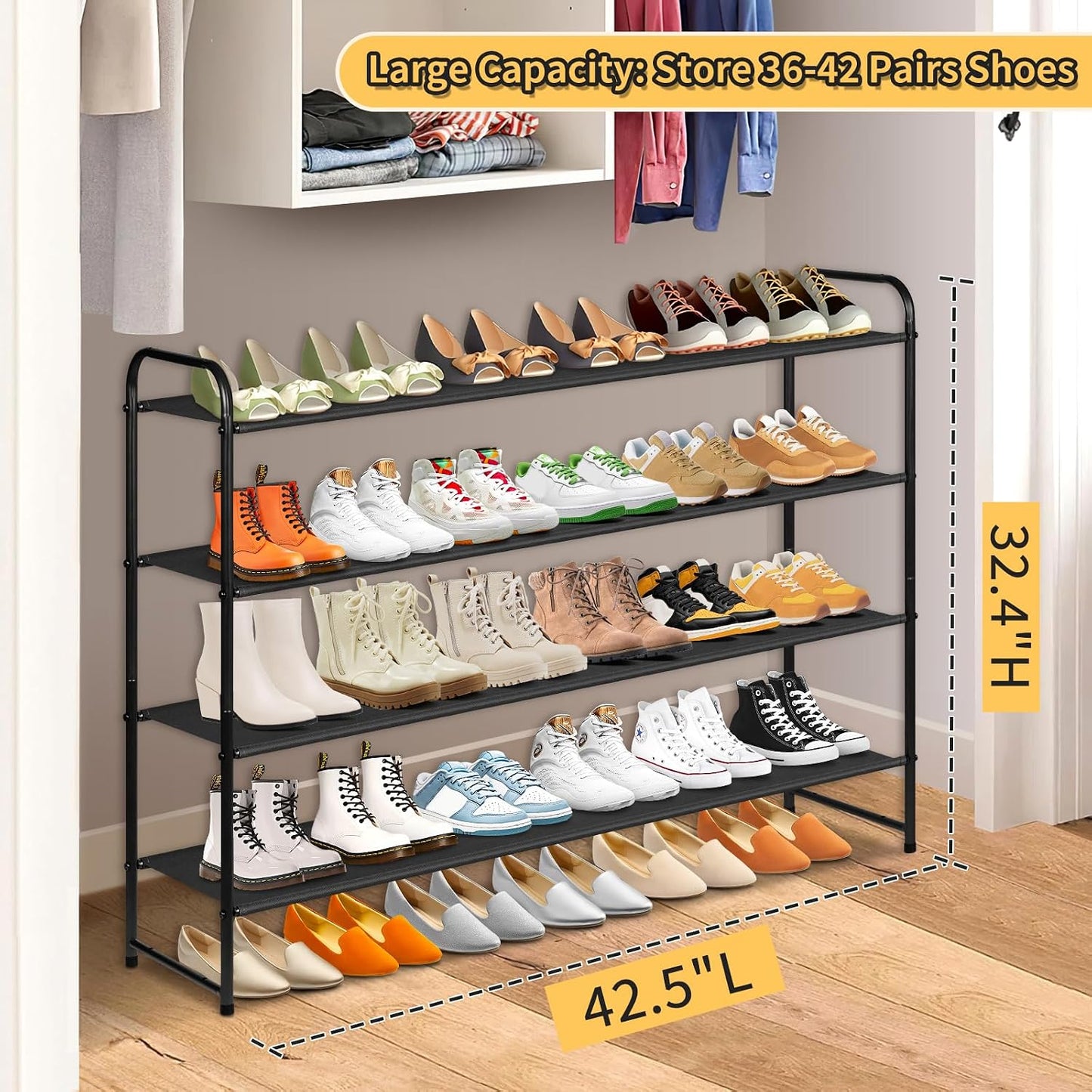 Organiz. 4 niveles armario zapatero apilable 30 pares negro