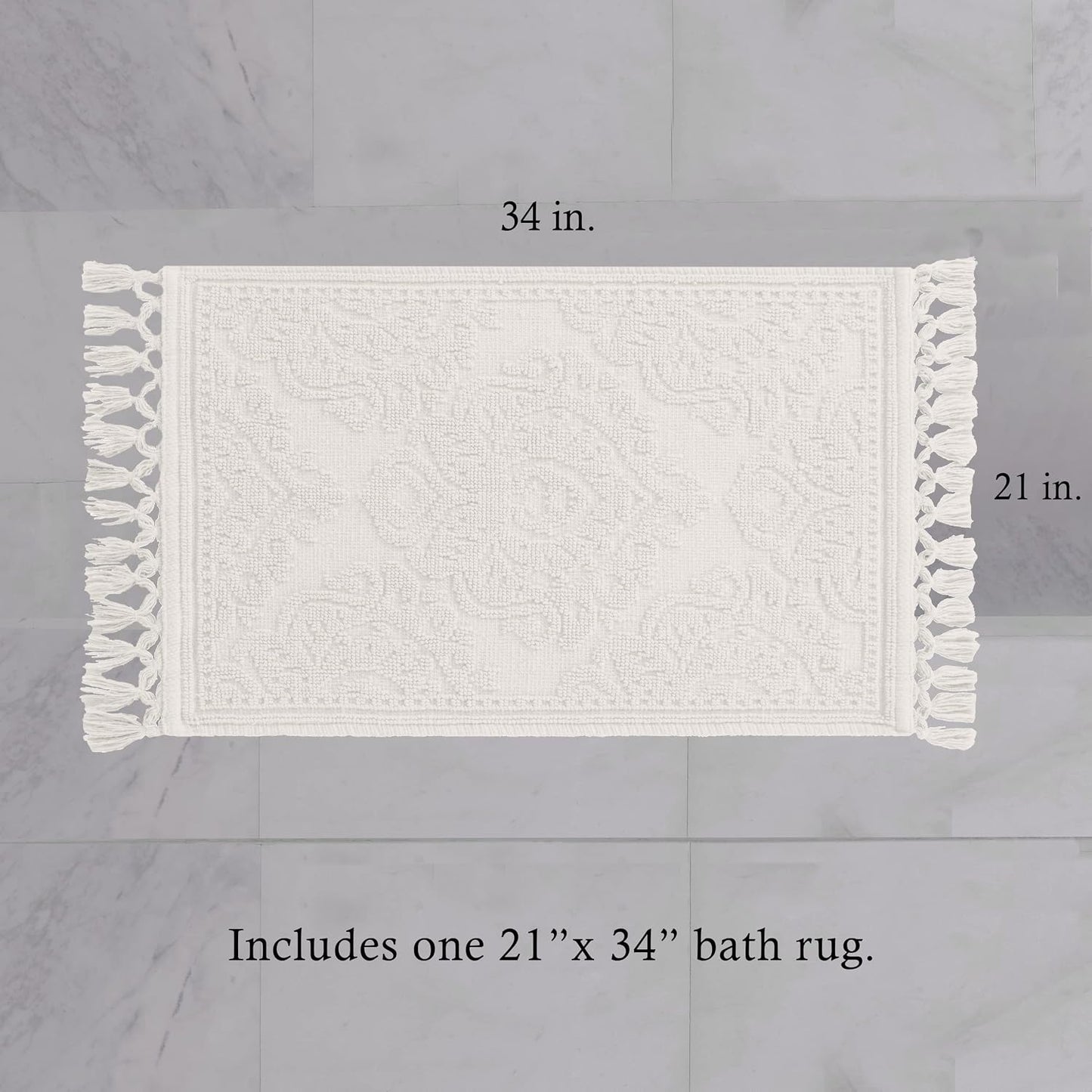 Tapete baño con flecos 100% algodón 21x41pulg blanco