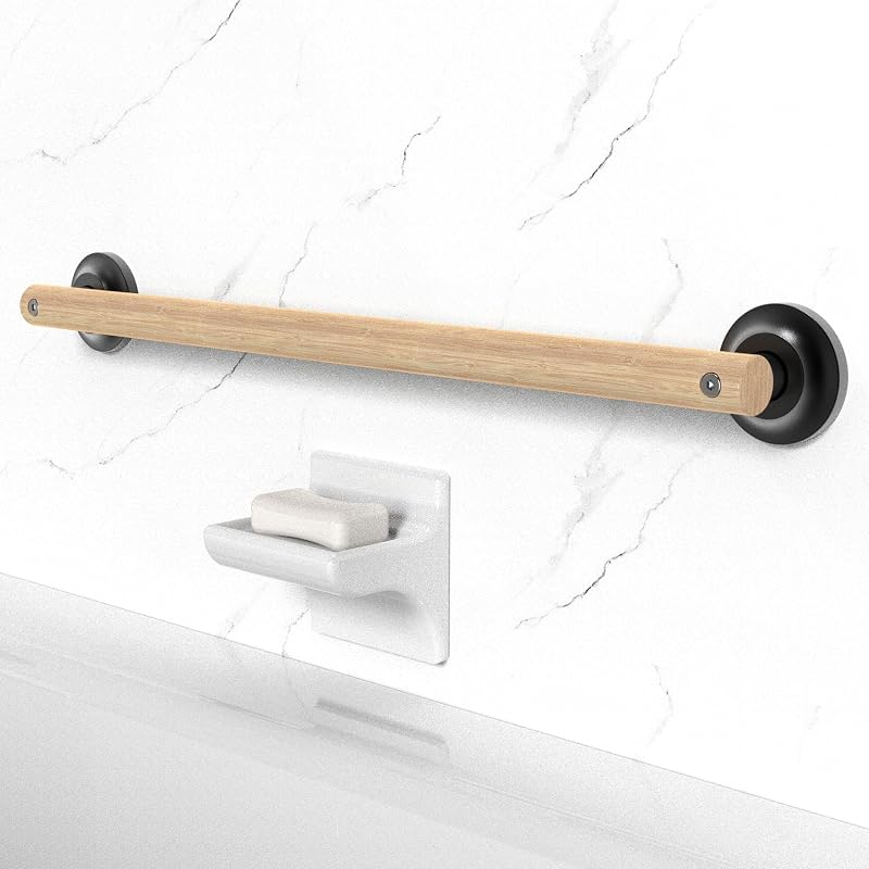 Barra agarre bambú baño inodoro 24" negro mate ADA