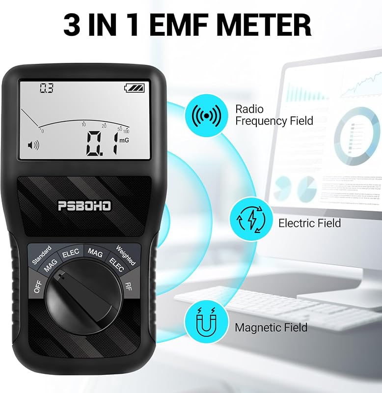 Medidor EMF 3en1 portátil para hogar oficina