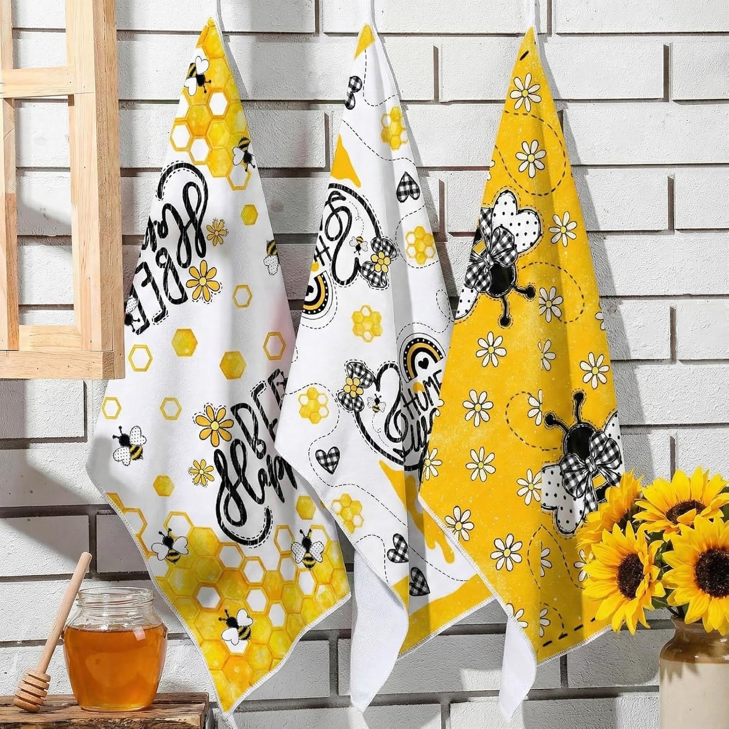 Set 6 Toallas Microfibra Panal Amarillo y Negro Hogar