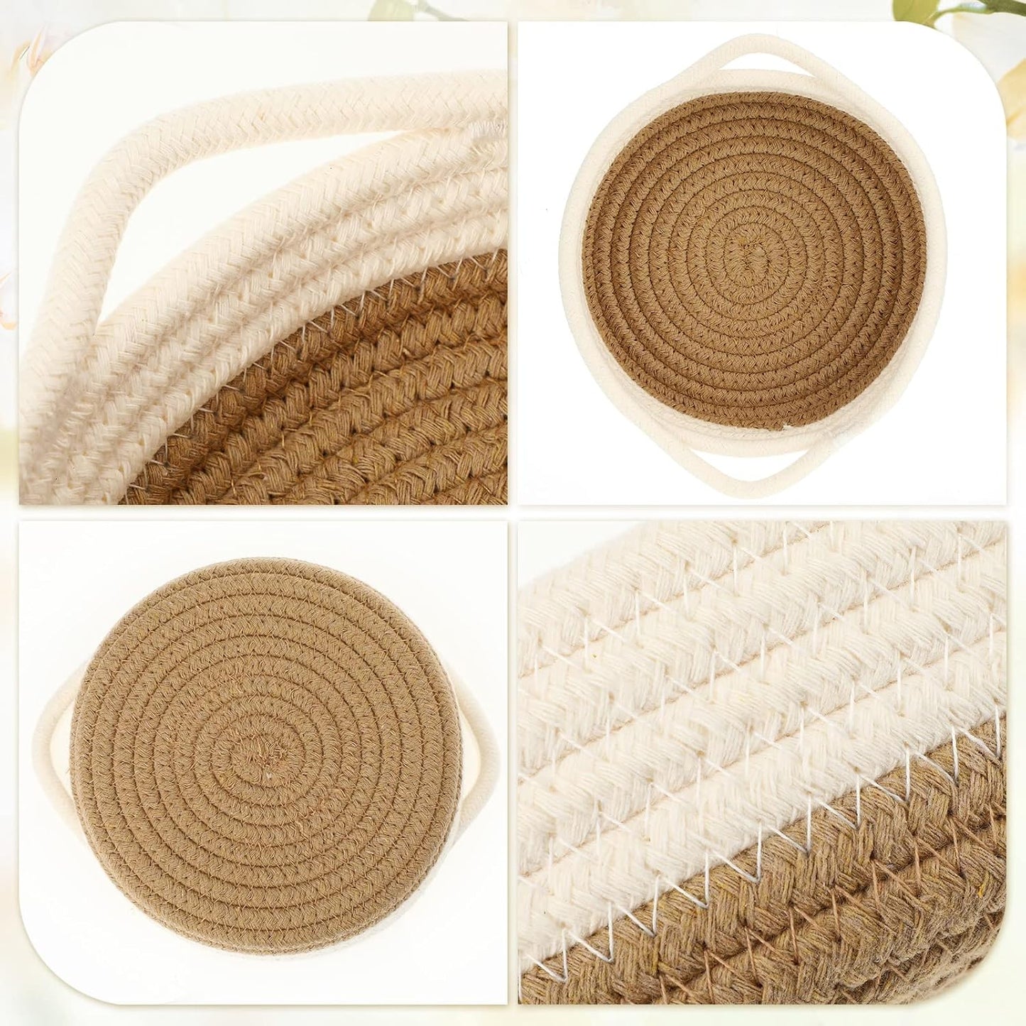 10 Cestas Algodón Tejidas para Estantería y Mesa de Entrada