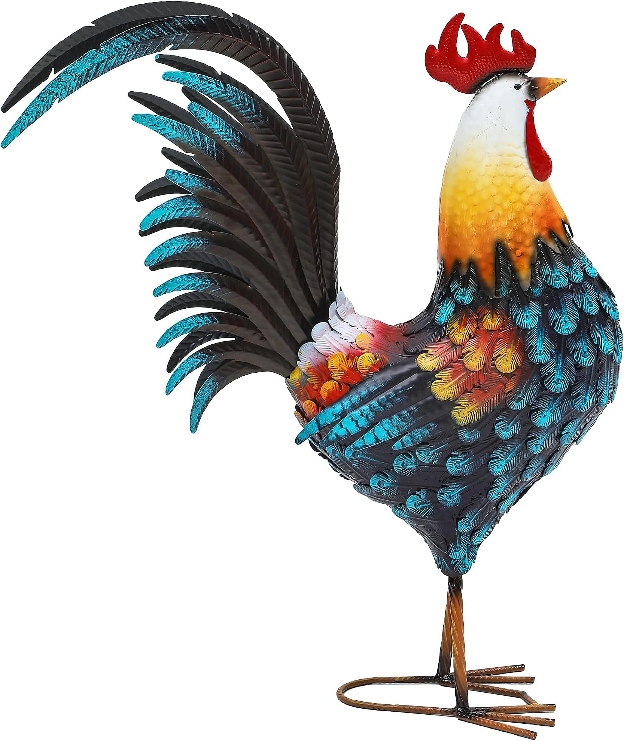 Escultura gallo metal 32pulg para jardín y cocina
